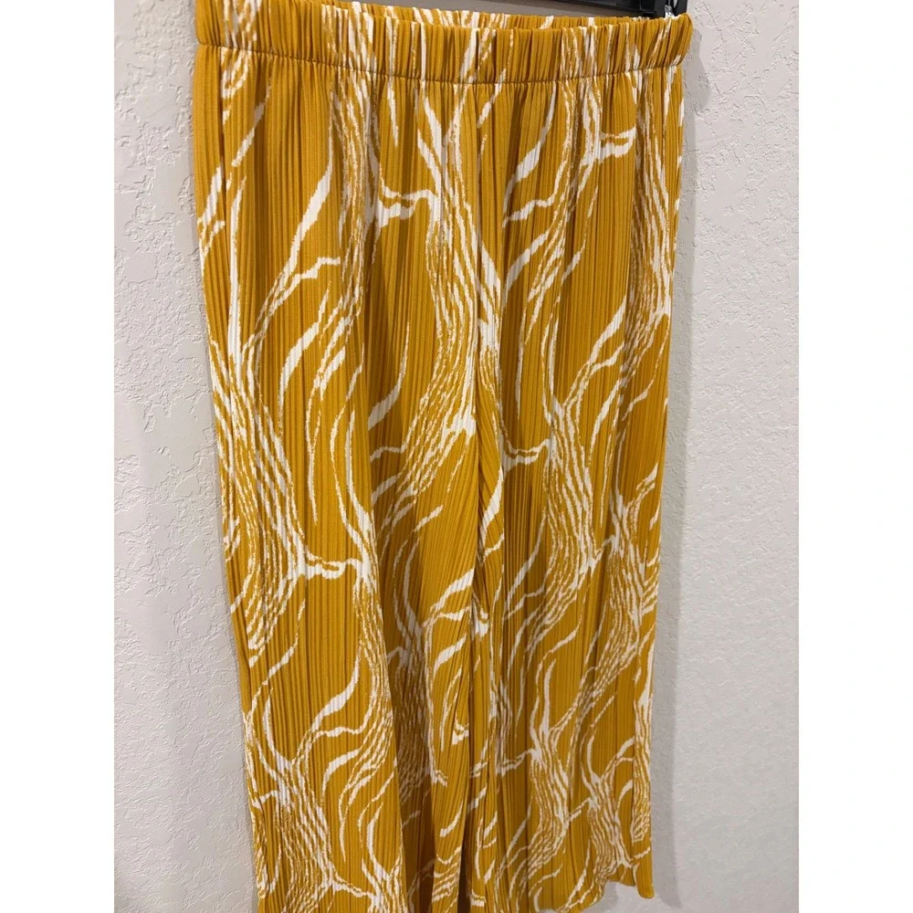 Rafaella Mustard Yellow White Abstract Pleated Wide Leg Pants Small - Picture 2 of 7